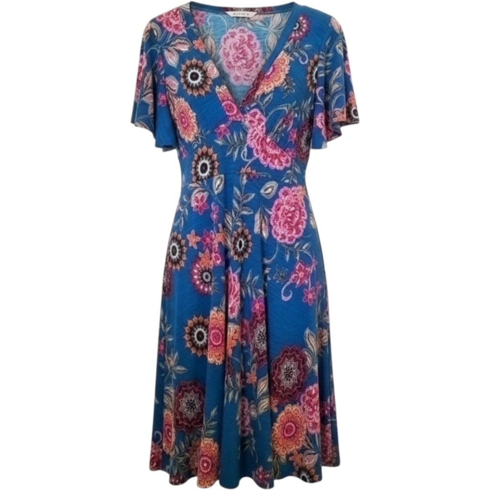 Gilli Stitch Fix Blue Floral V-Neck Stretch Jersey Dress Made in USA